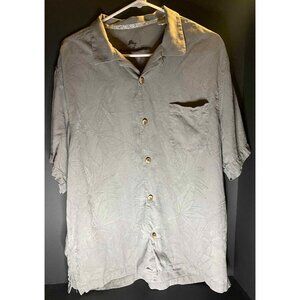 Tommy Bahama Mens L 100% Silk Floral AOP Hawaiian Gray Shirt